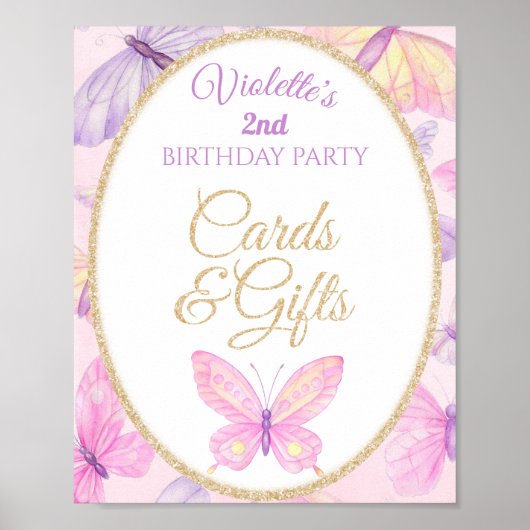 Poster Papillon rose violet cartes d'anniversaire cadeaux (Devant)