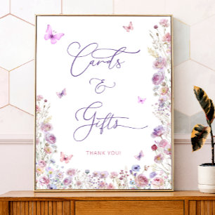 Poster Papillon rose violet Fleurs sauvages Cartes et cad