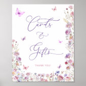 Poster Papillon rose violet Fleurs sauvages Cartes et cad (Devant)