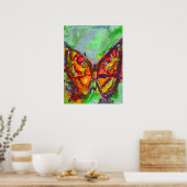 POSTER PAPILLON ROUGE DANS DES ÉCLATS BLEUS VERTS SAPHIR (Cuisine)
