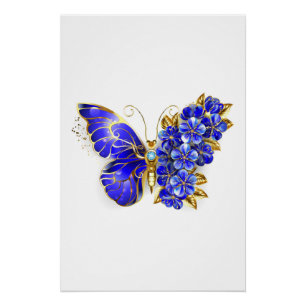 Poster Papillon saphir à fleurs