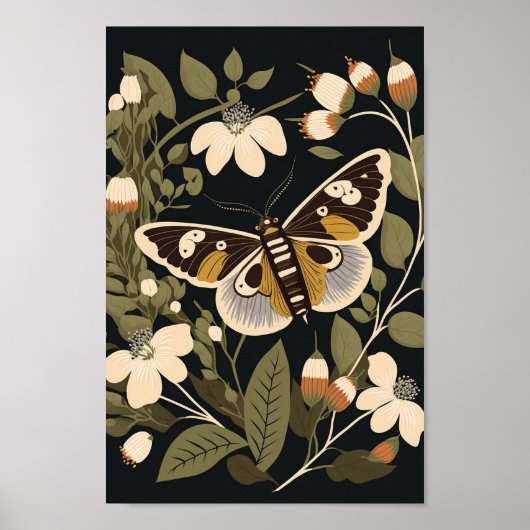 Poster Papillon scandinave danois Floral Boho Art (Devant)