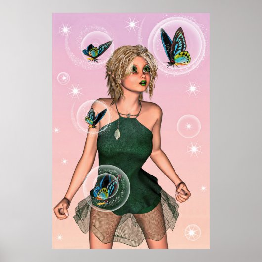 Poster Papillon scintillant Fée Fantaisie Art (Devant)
