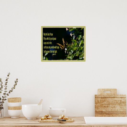 Poster Papillon sur fleur Romains 15:13 (Cuisine)