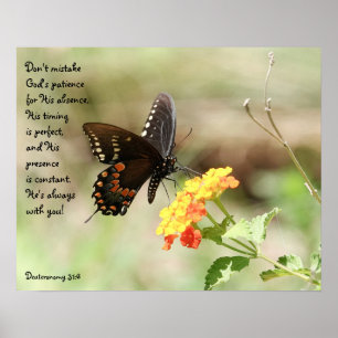 Poster Papillon sur Floral w Verse de Deutéronome 31:6