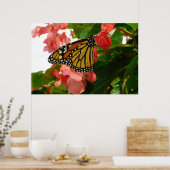 Poster Papillon sur l'affiche des fleurs rouges (Cuisine)
