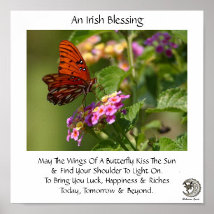 Poster Papillon sur les fleurs ~ Bénédiction irlandaise