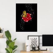 Poster Papillon sur rose rouge avec étoiles et gouttes de (Bureau à domicile)