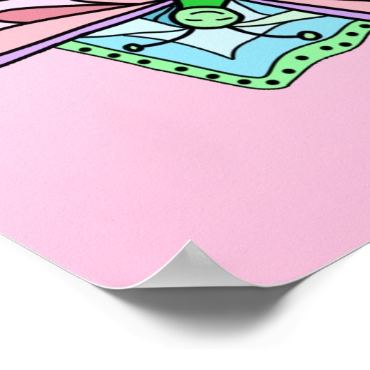 Poster Papillon Tiré À La Main Rose, Fleurs Mandala (Coin)