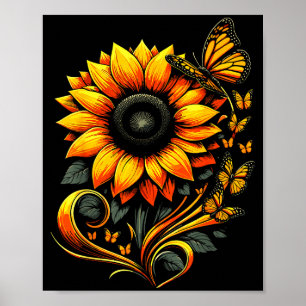 Poster Papillon Tournesol Floral Art Nature 