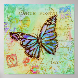 Poster papillon turquoise et violet