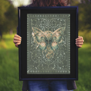 Poster Papillon vapeur vert fantaisie
