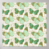 Poster Papillon vert Fleur florale blanche (Devant)