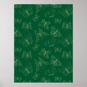 Poster Papillon vert foncé imprimé, inspiré par la nature