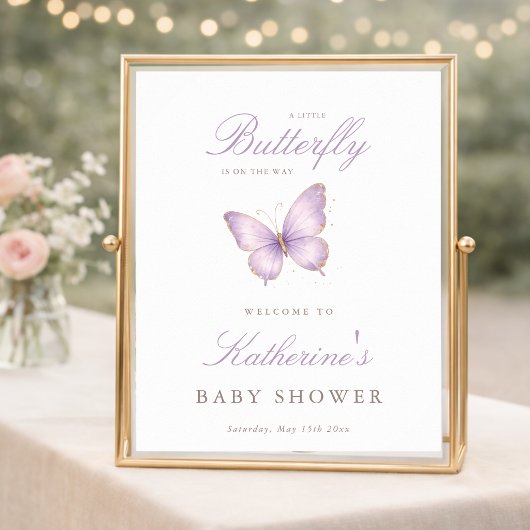 Poster Papillon Violet Bienvenue Fille Bébé Shower