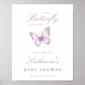 Poster Papillon Violet Bienvenue Fille Bébé Shower (Devant)