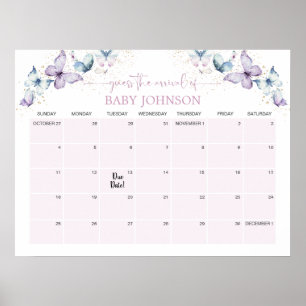 Poster Papillon Violet Devine Le Calendrier De Date D'Éch