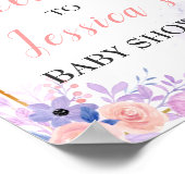 Poster Papillon violet rose Baby shower fille Bienvenue (Coin)