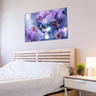 Poster Papillon Visite des fleurs d'orchidées roses et vi