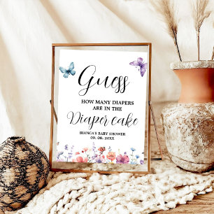 Poster Papillons Baby shower de devinette gâteau de couch