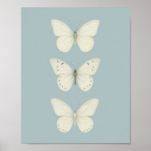 Poster Papillons blancs en bleu - Mur Vintage vertical