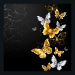 Poster Papillons blancs et dorés<br><div class="desc">Or,  bijoux et papillons blancs sur arrière - plan noir. Papillon doré.</div>