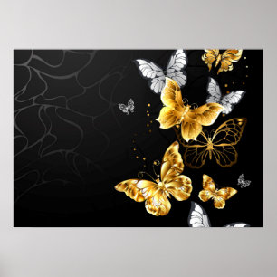 Poster Papillons blancs et dorés