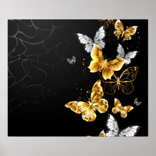 Poster Papillons blancs et dorés (Devant)