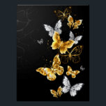 Poster Papillons blancs et dorés<br><div class="desc">Or,  bijoux et papillons blancs sur arrière - plan noir. Papillon doré.</div>