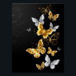 Poster Papillons blancs et dorés<br><div class="desc">Or, bijoux et papillons blancs sur arrière - plan noir. Papillon doré.</div>