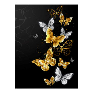 Poster Papillons blancs et dorés