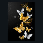Poster Papillons blancs et dorés<br><div class="desc">Or,  bijoux et papillons blancs sur arrière - plan noir. Papillon doré.</div>