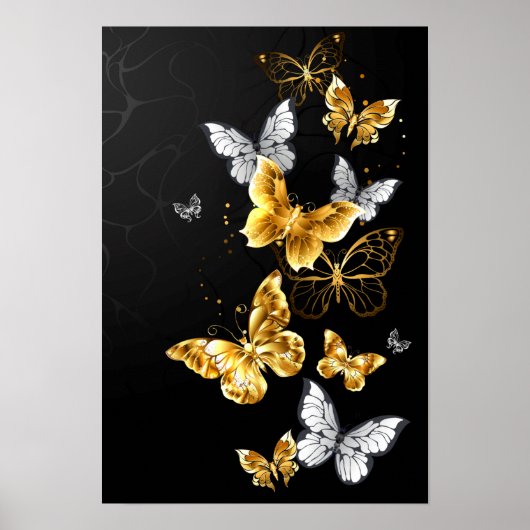 Poster Papillons blancs et dorés (Devant)