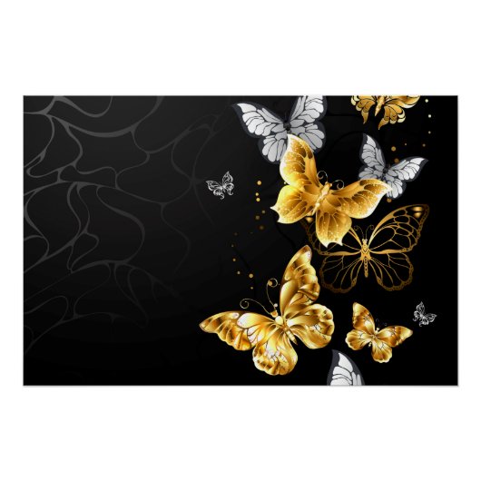 Poster Papillons blancs et dorés (Devant)