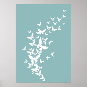 Poster Papillons blancs sur la turquoise