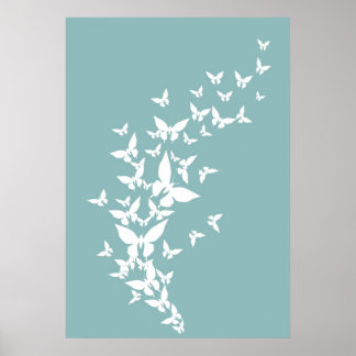 Poster Papillons blancs sur Turquoise