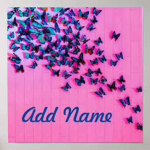 Poster Papillons bleu rose magnifique
