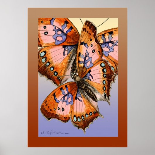 Poster Papillons bleu rouge peinture abstraite (Devant)