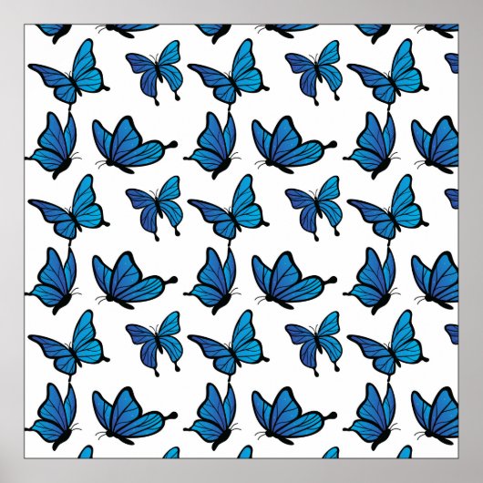 Poster Papillons bleus Abstraits sans fil numérique (Devant)