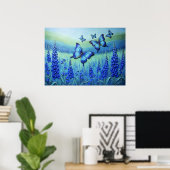 Poster Papillons bleus avec des fleurs bleues, (Bureau à domicile)