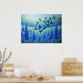Poster Papillons bleus avec des fleurs bleues, (Cuisine)