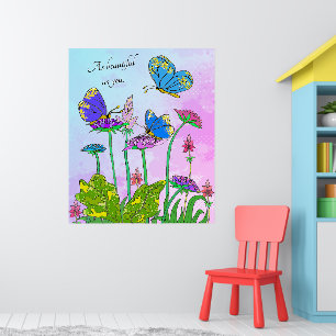 Poster Papillons bleus et violets Jardin Floral - Nature