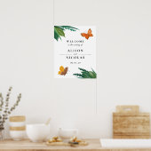 Poster Papillons d'aquarelle Mariage de feuillage vert (Cuisine)