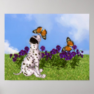 Poster Papillons de Chien Dalmatien Peinture photo art Ch