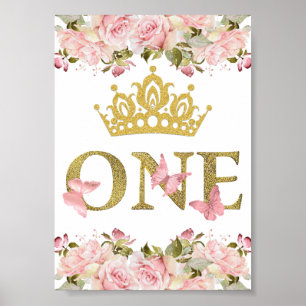 Poster Papillons de la Couronne rose Floral haut-fauteuil