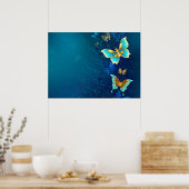 Poster Papillons d'or sur un Arrière - plan bleu (Cuisine)