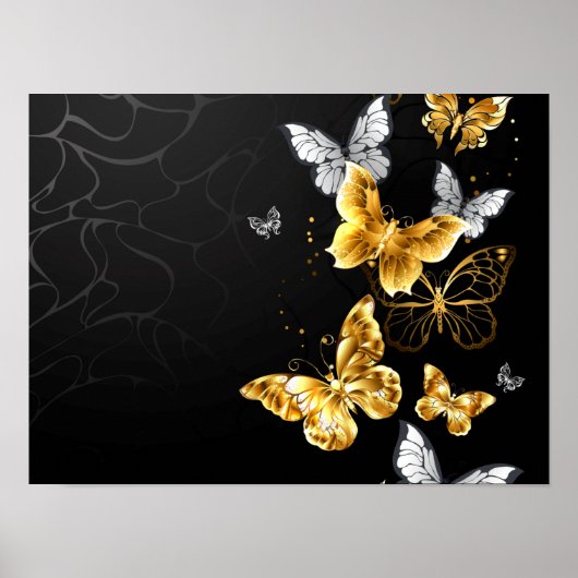 Poster Papillons dorés et blancs (Devant)