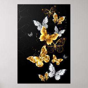 Poster Papillons dorés et blancs