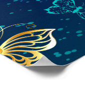 Poster Papillons dorés sur fond bleu (Coin)