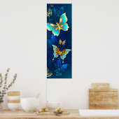 Poster Papillons dorés sur fond bleu (Cuisine)